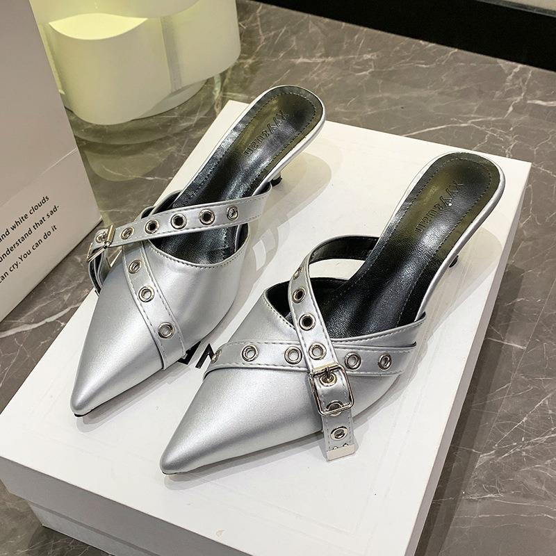 Summer Womens Shoes Sexy Pointed Toe Half Slippers Fashion High Heel Cool Slippers for Women Luxury Banquet High-heeled Slippers