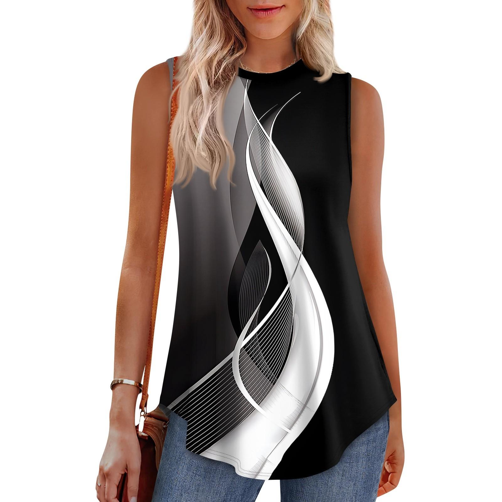 Женская модная повседневная майка без рукавов с винтажным принтом, топ без рукавов с круглым вырезом L