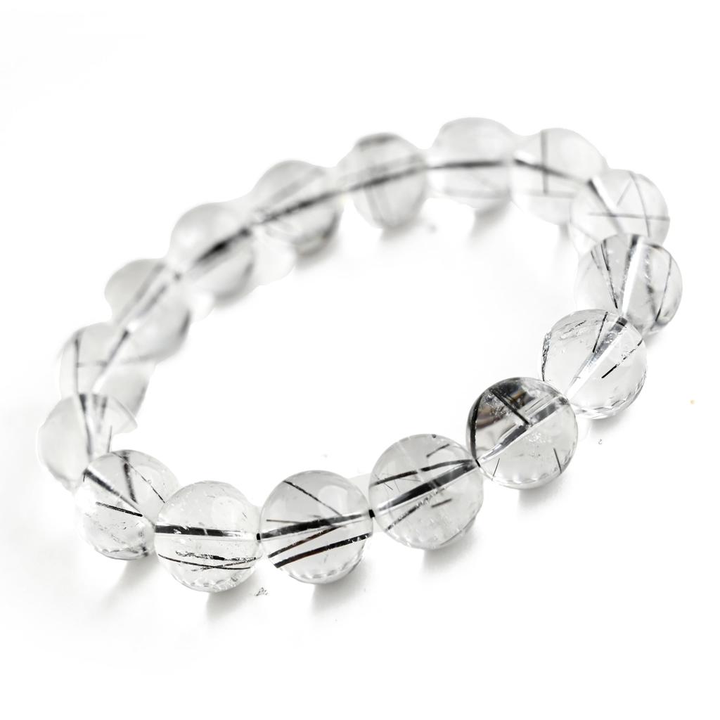 Black Rutilated Quartz Bracelet Tourmaline in 10mm 15cm Wrist Limited Natural Power Prayer Good Luck Feng Shui [Eigado] (Black Quartz) Stone, Size,