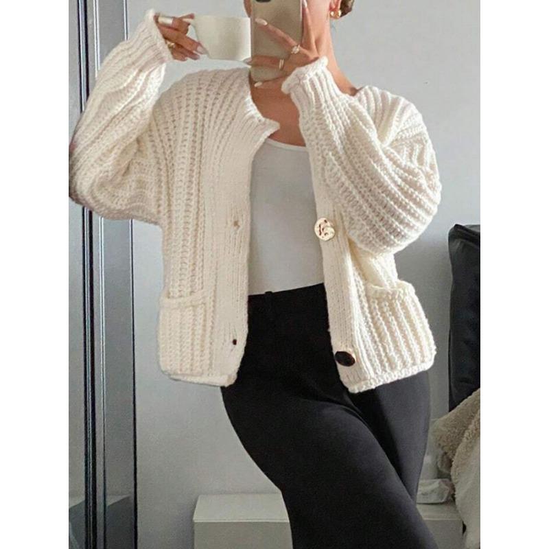Women S Casual Solid Color Knit Cardigan Sweater With Pockets For Autumn Winter