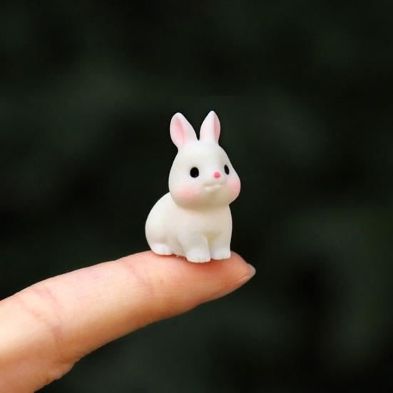 Mini Rabbit Figurine Resin Miniature Sitting Lying Bunny Statue Animal Collectible Sculpture Micro Landscape Dollhouse Decoration