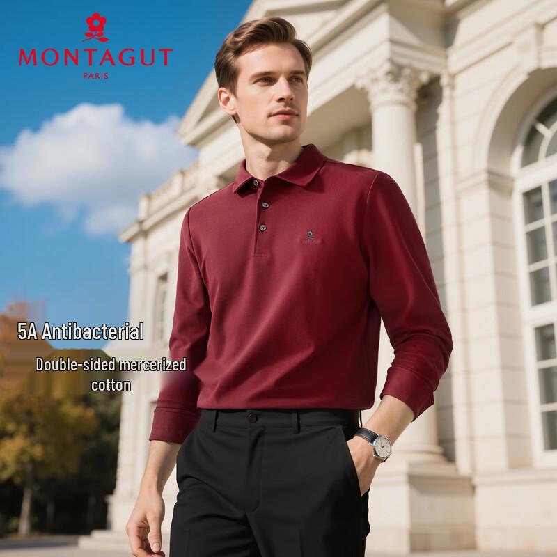 MONTAGUT Men's 5A Antibacterial Long Sleeve Pique Polo Shirt