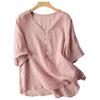Short-sleeved T-shirt loose V-neck thin solid color versatile casual thin top summer new cotton and linen pullover T-shirt women