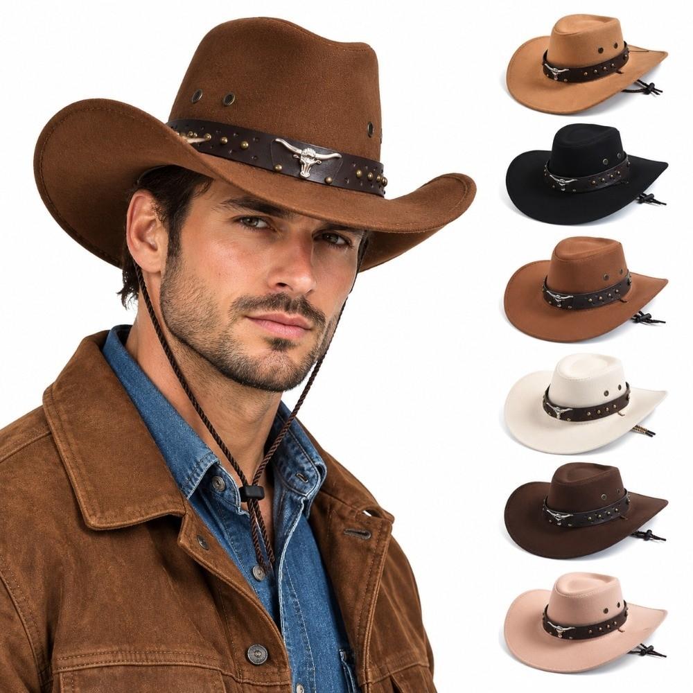 Bull Head Rivet Decor Band Western Cowboy Hat Breathable Viscose Fiber Hat Wide Brim Sun Hat Party