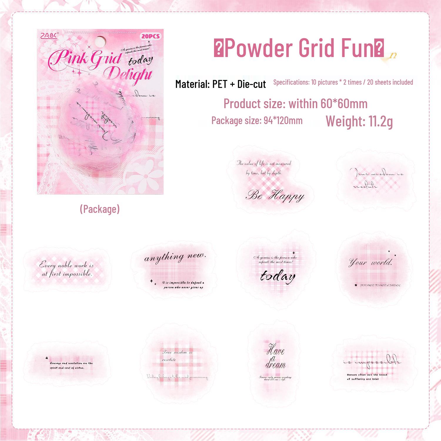 ZABC  Wonderland  Series: 20 Watercolor Gradient Plaid PET Stickers