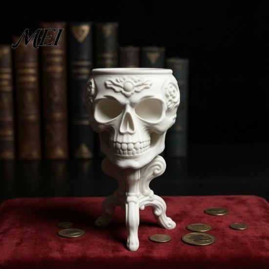 Retro Flower Pots Mini Gothic Skull Planter Pot, 3D Printed Creepy Flowerpot, Decorative Succulents Plants Container, Desk Decoration for Halloween