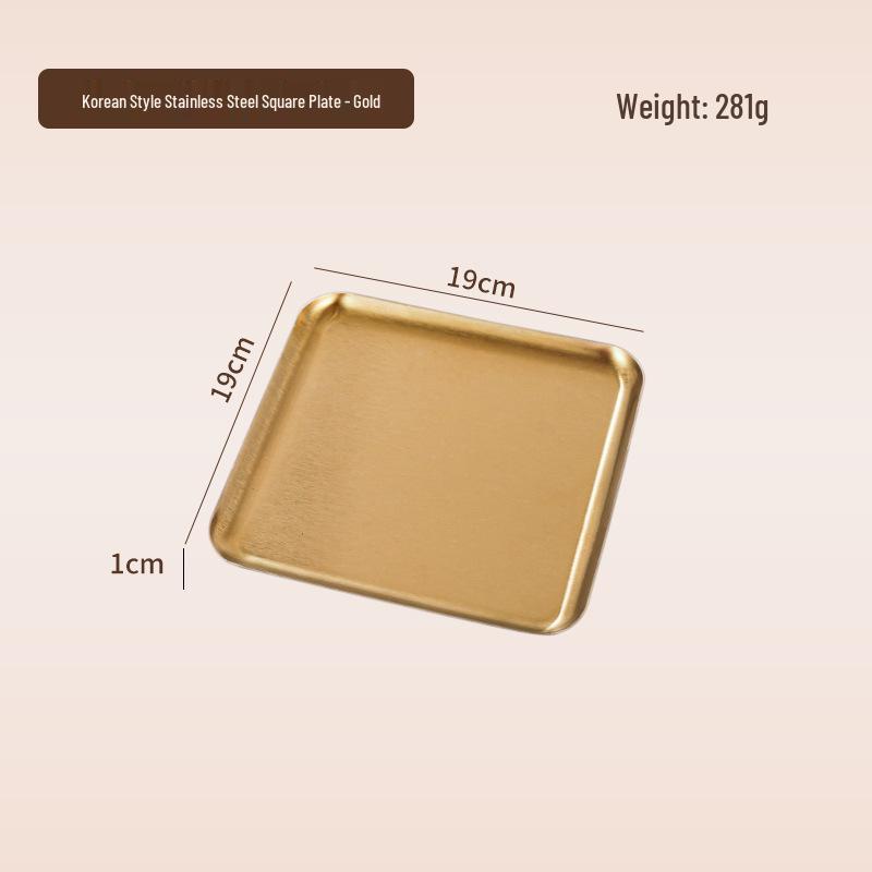 Korean Style 304 Stainless Steel Gold Rectangular Cafe Tray Dessert Plate