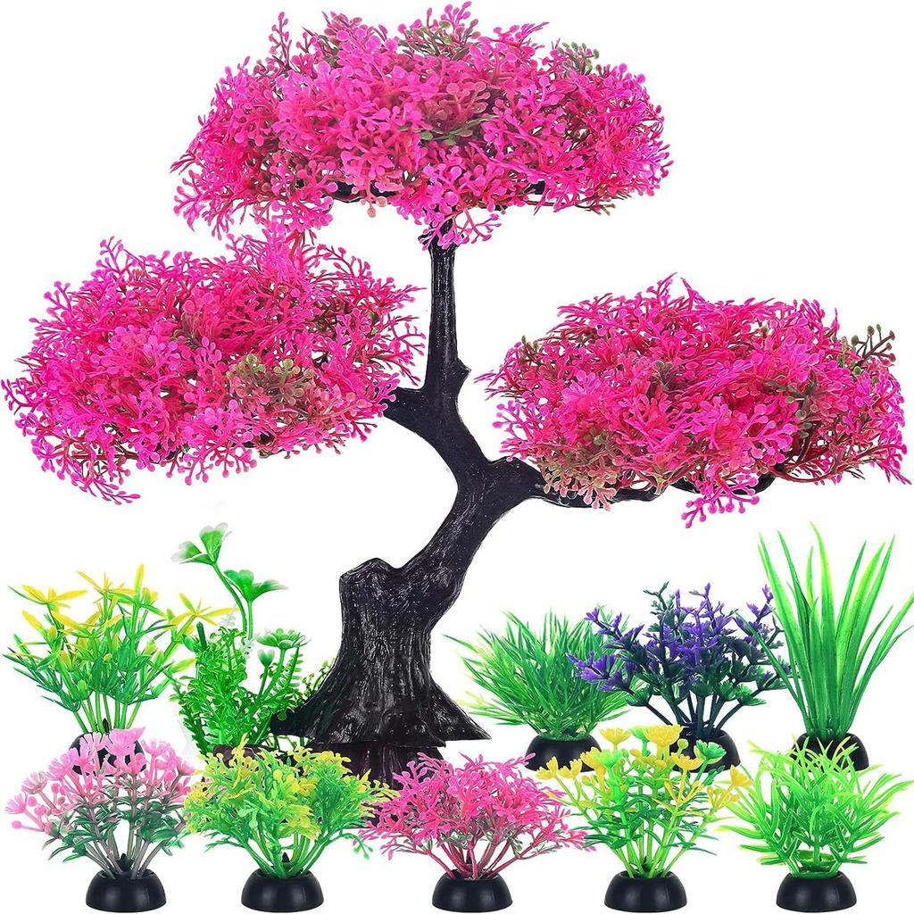 10 Pieces Aquarium Decors Plant Ornaments Green Aquatic PlantTank Landscaping Green Artificial Leaves Hiding Spot