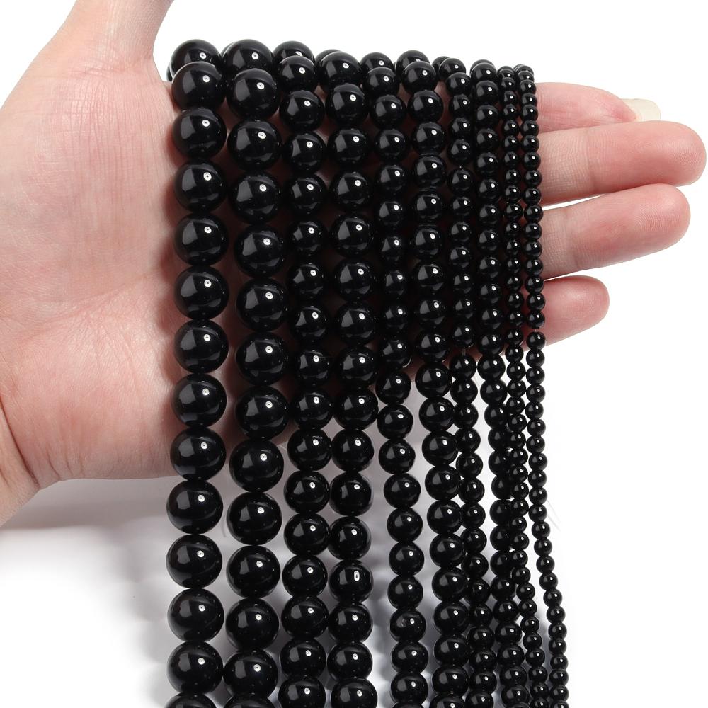 4 6 8 10 12mm Black Glass Beads Smooth Round Loose Spacer Beads For Jewelry Making DIY Handmade Bracelets Necklace Accessories