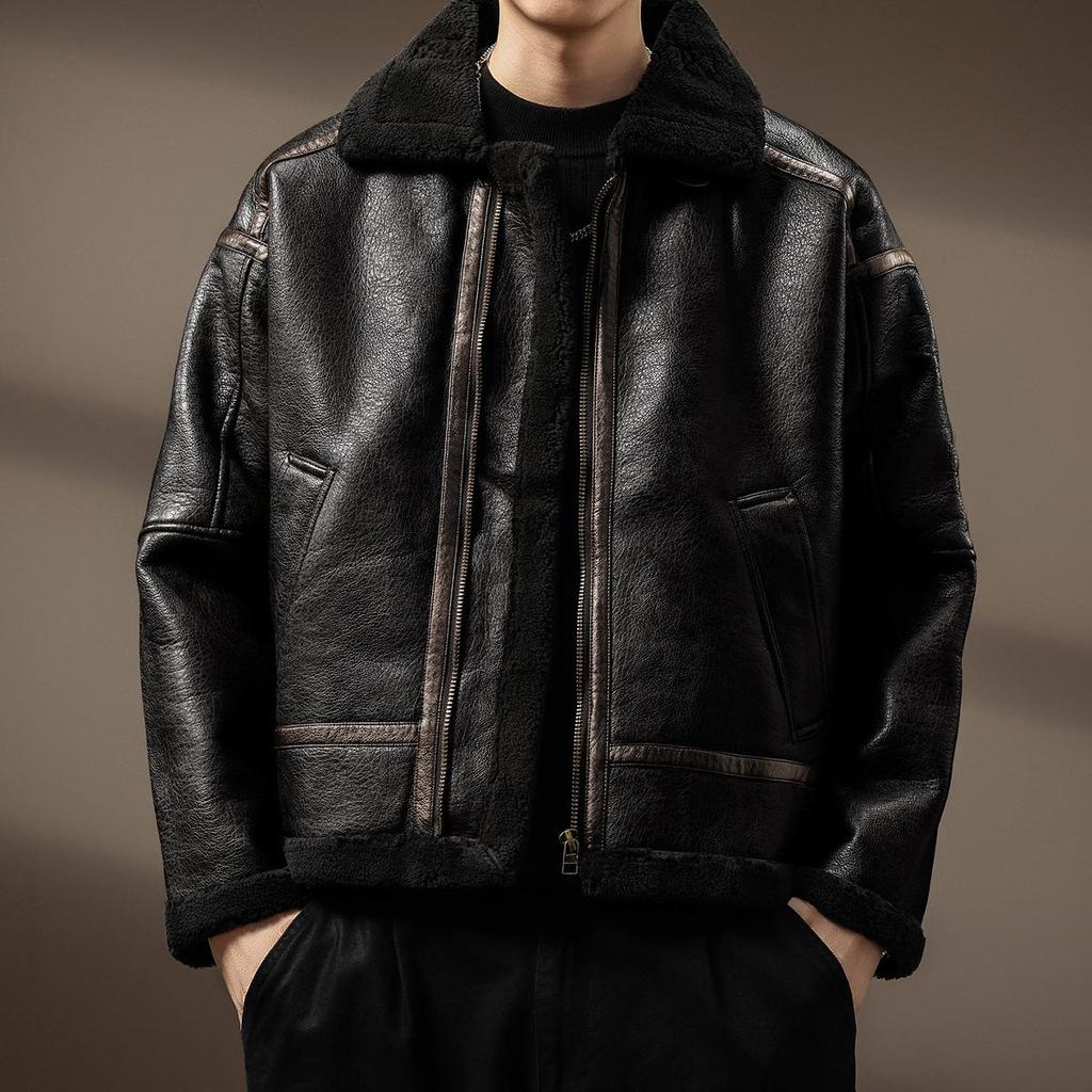 Men's Winter Retro Leather & Fur Lapel Jacket - Heavyweight Plus Velvet Warm PU Outerwear