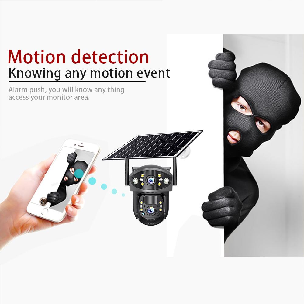 Dual Lens Solar Security Camera, 4G/WiFi Outdoor Monitor with Night Vision, HD Rechargeable PIR Surveillance System