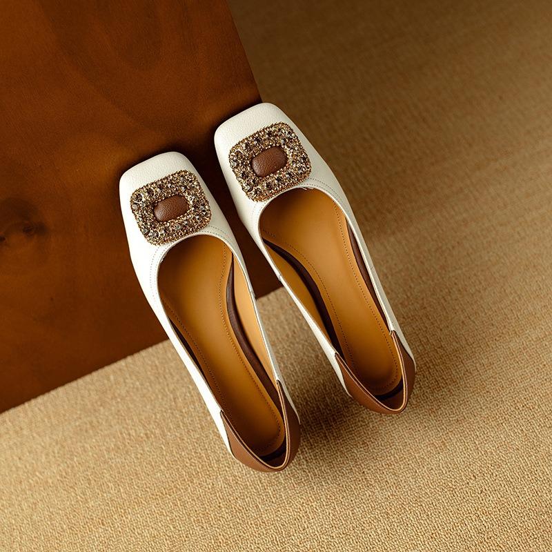 Retro square head shallow mouth single shoes women's leather fashion women's shoes new temperament thick heel high heels women