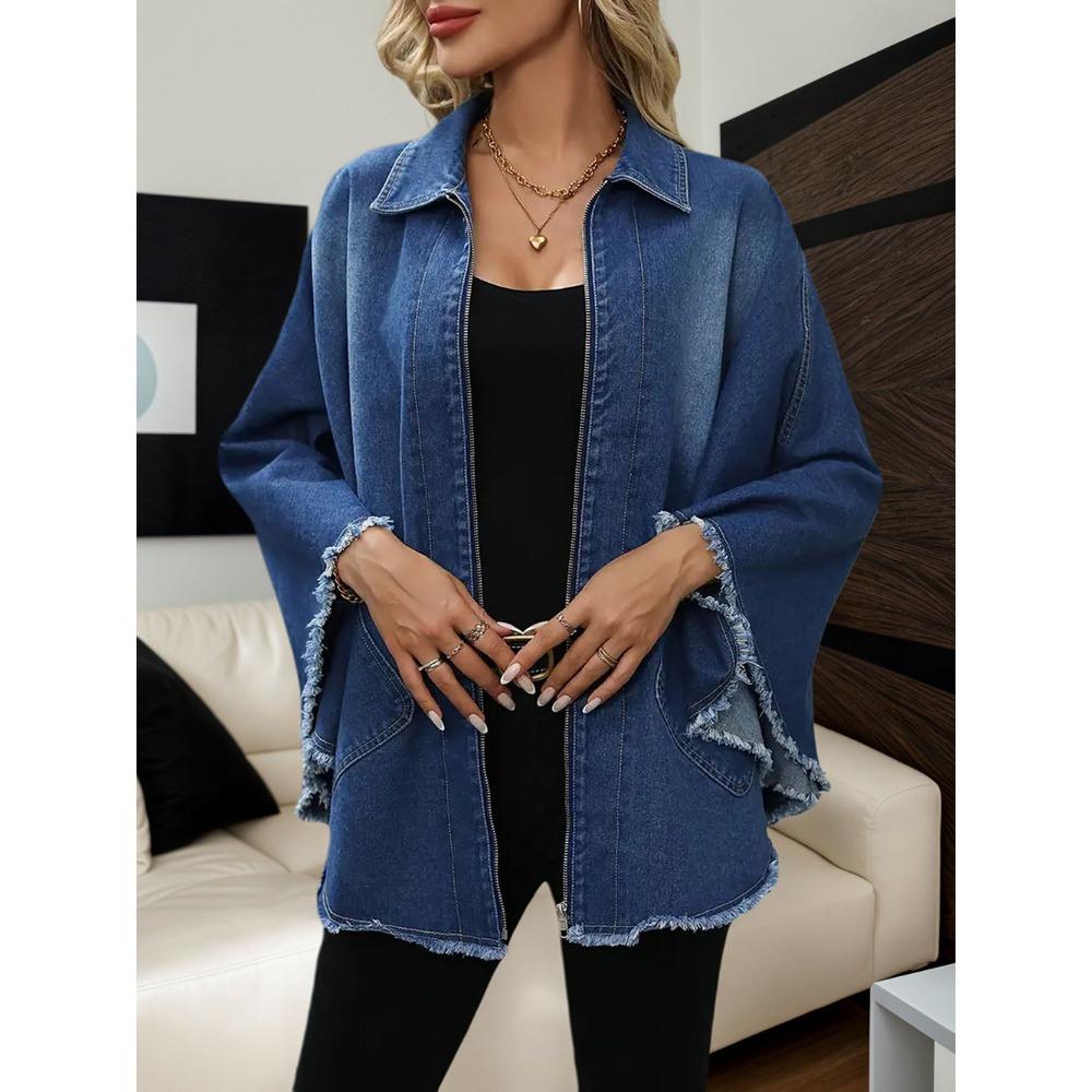 European Beautiful Women's Denim Jacket Autumn and Winter Women's Fashion Loose Lapel Bat Sleeve Jacket Jacket