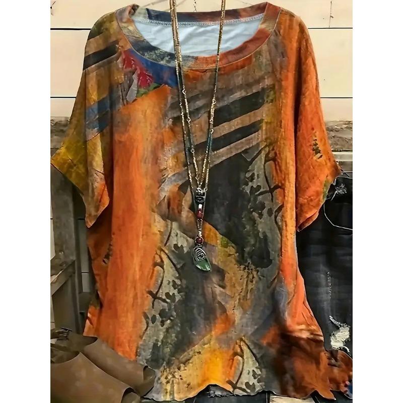 Vibrant Short Sleeve Top Spring & Summer Comfortable Casual Womens Curvy Fashion Clothing Plus Size Geometric Chic T-Shirt