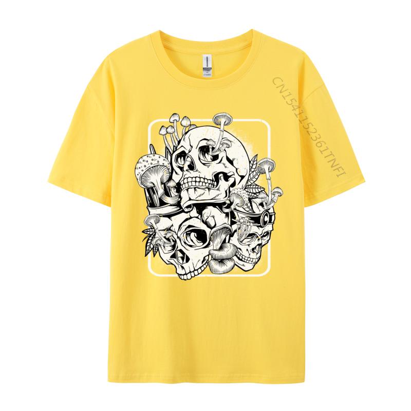 Skull Morel Mushrooms Mycologist Goth Mushroom Art T Shirts Men Normal Clothes T-Shirt Round Neck Pure Cotton