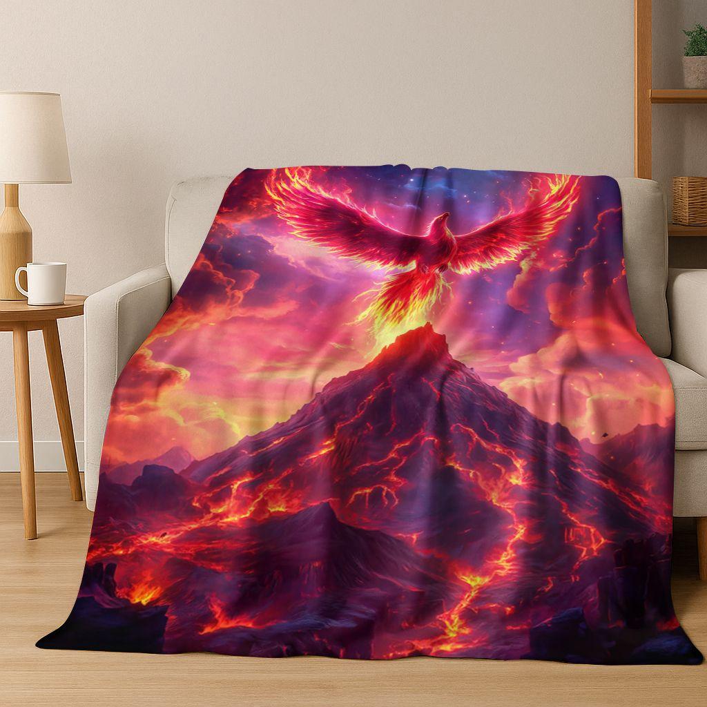 Colorful Rebirth Fire Phoenix Divine Bird Flannel Blanket,Warm and Cozy Soft Throw Blanket for Home Bedroom Bed Sofa Cover Kid