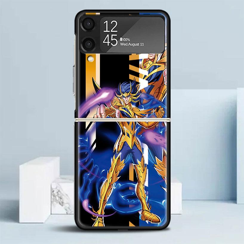 Saint Seiya Anime Black Cover for Samsung Galaxy Z Flip 7 6 5 4 3 5G Phone Case Flip7 Flip6 Flip5 Flip4 Flip3 Pattern Case Galax