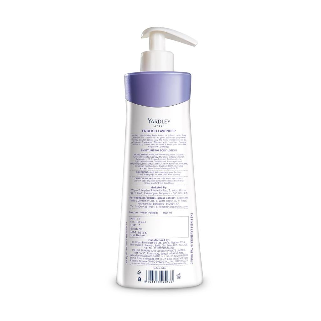 Yardley London English Lavender Moisturizing Body Lotion With Germ Shield 400ml Daily Hydrating Skin Care for Women