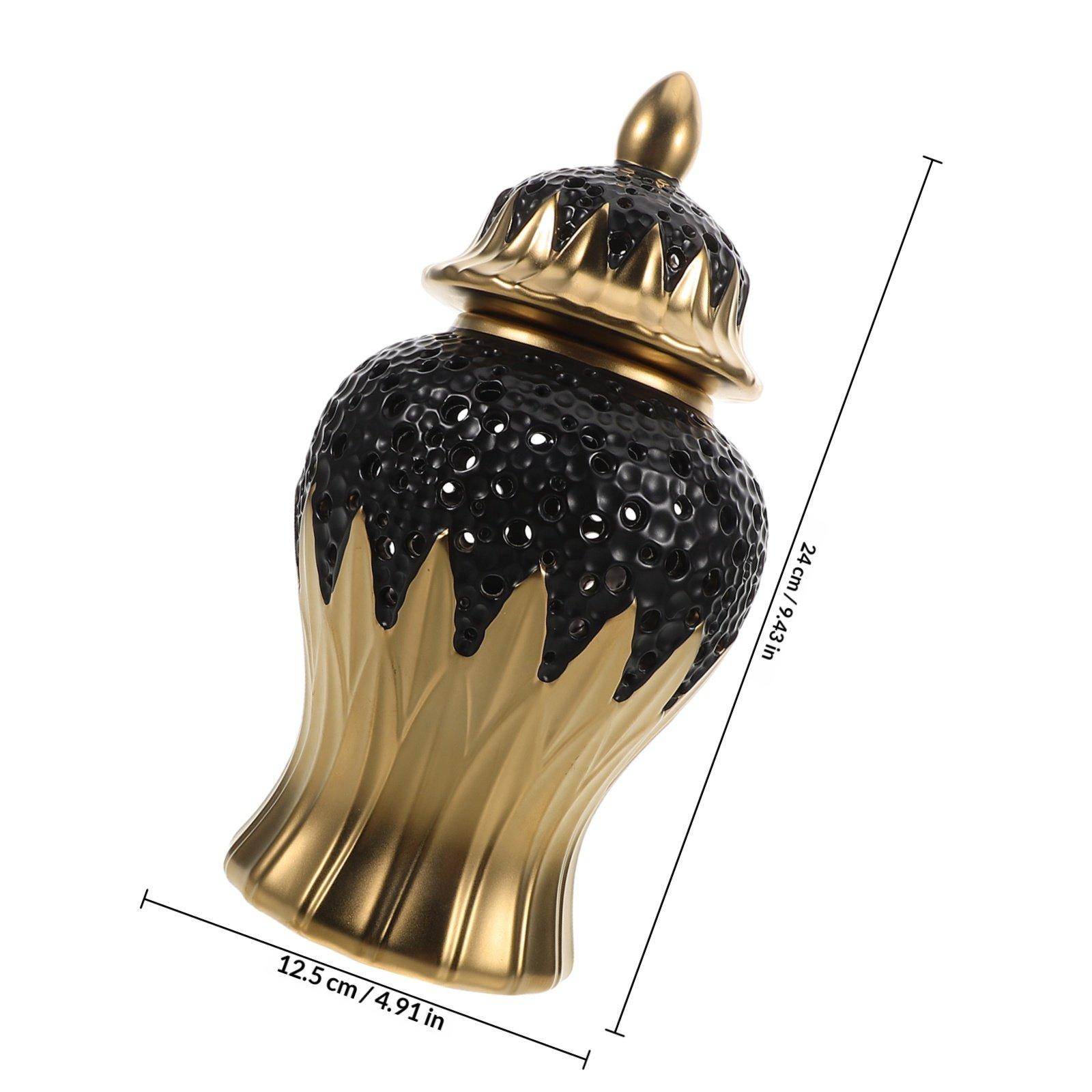 

Traditional Ceramic Ginger Jar Decorative Vase with Lid Carved Flower Holder Elegant Entryway Decor Home Office Wedding чорний