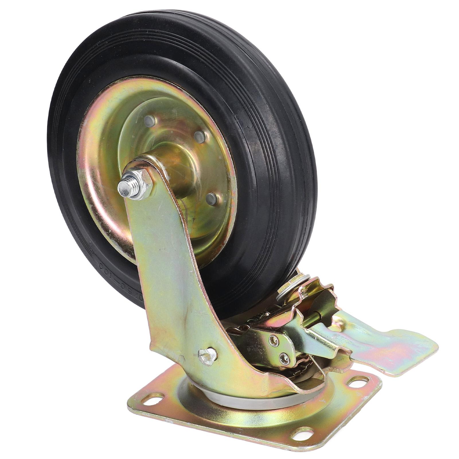 

8 Inch Universal Caster Roller Bearing Alloy Hub Rubber Wheel Trolley Workbench Castor Brake Type 440LBS Load