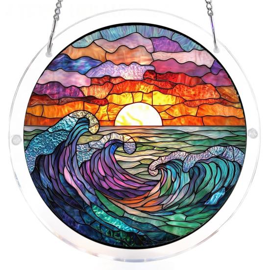 Acrylic Jigsaw Puzzle Suncatcher Large Colorful DIY Sun Catcher Kit for Adults Stained Glass Style Window Hanging Ornament for Home Garden Decor