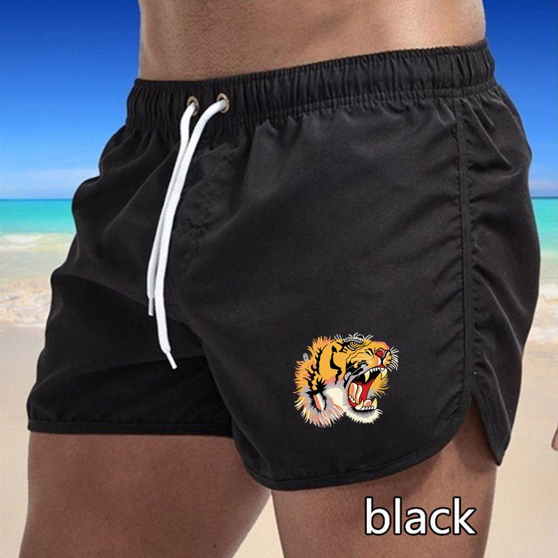 2025 Summer New Men's Quick-Drying Swim Trunks Sports Pants Swimwear Beach Shorts Jogging Shorts Tiger Print