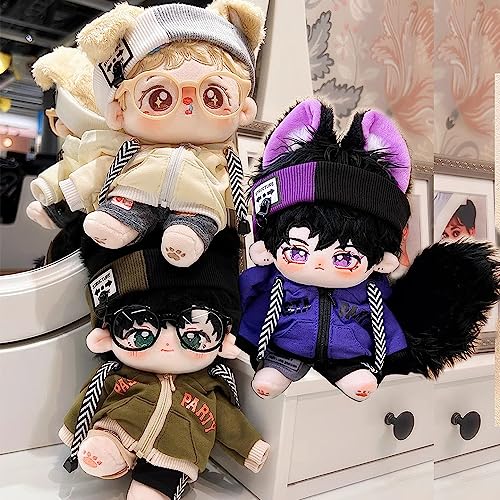 niannyyhouse 15cm Plush Clothes Loose Color Blocking Set Includes Hairband, Hoodie, Color Block Shorts, Glasses, Shoes, Cotton Doll, Dress-Up Accessor