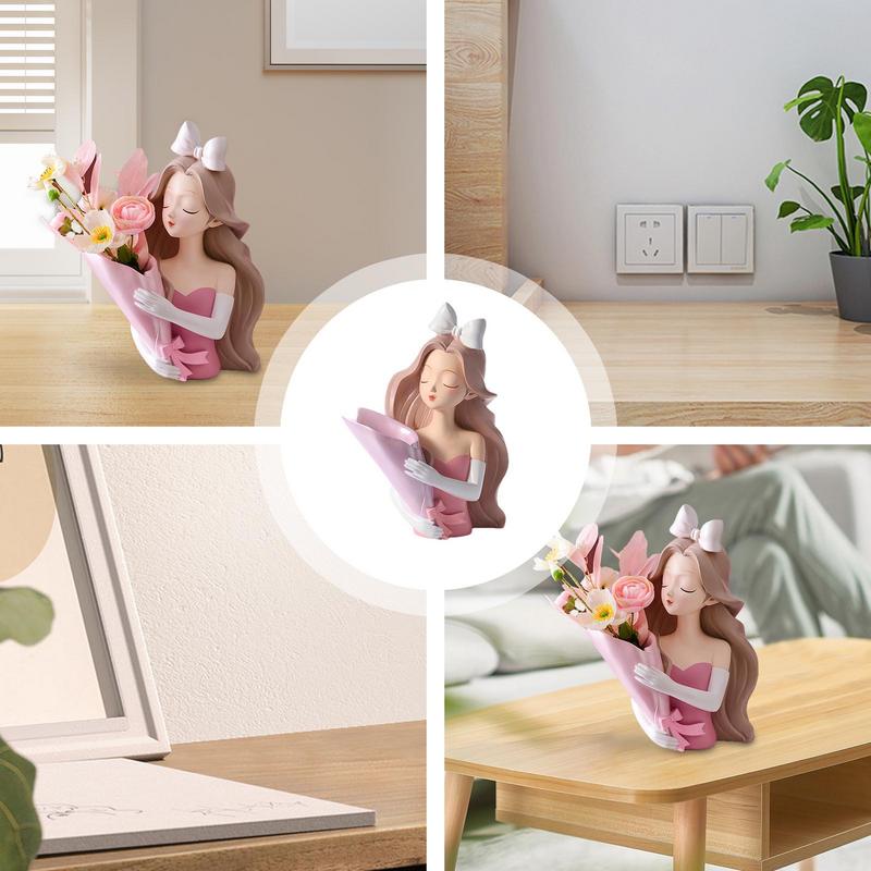 Modern Decorative Artificial Flower Vase Girl Sculptures Interior Home Resin Ornaments Household Desktop Vase