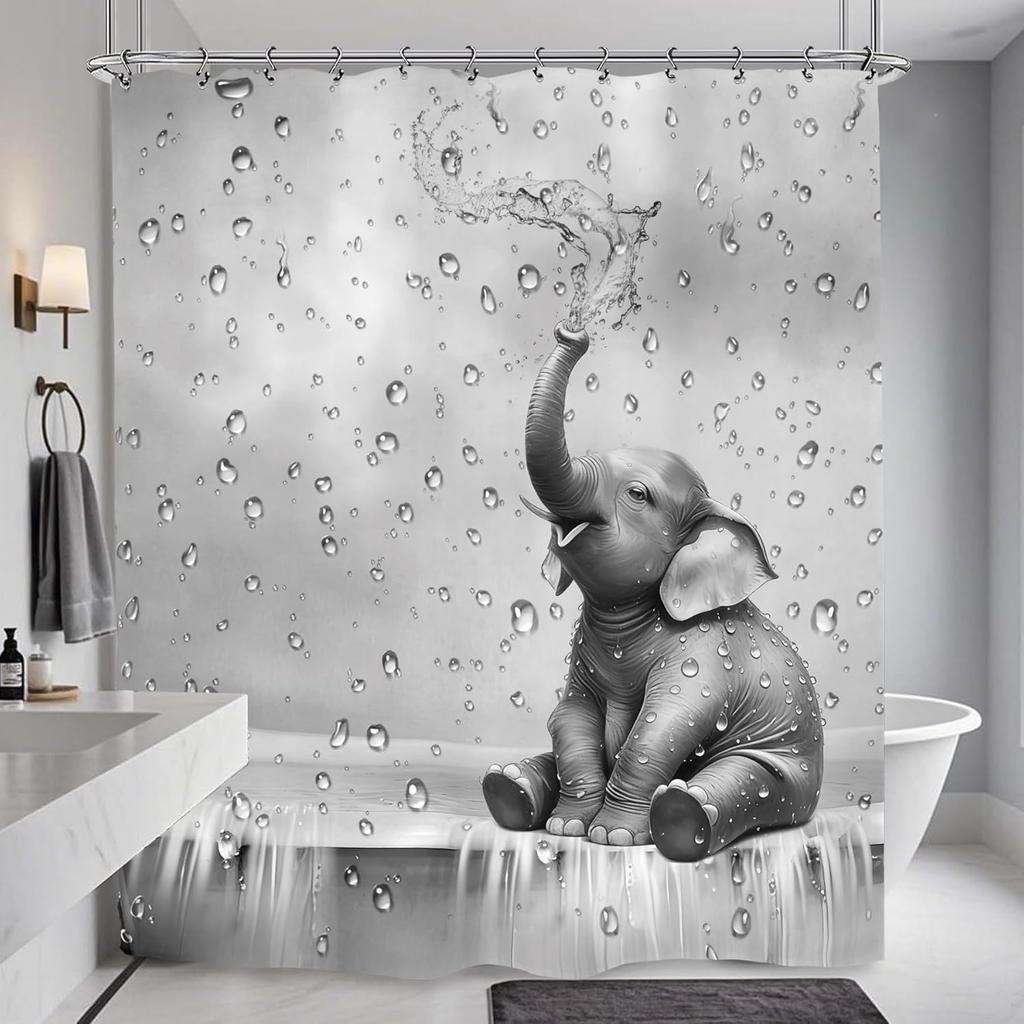 Adorable Cute Elephant Shower Curtain Waterproof Funny Kids Bathroom Novelty Home Decor Polyester