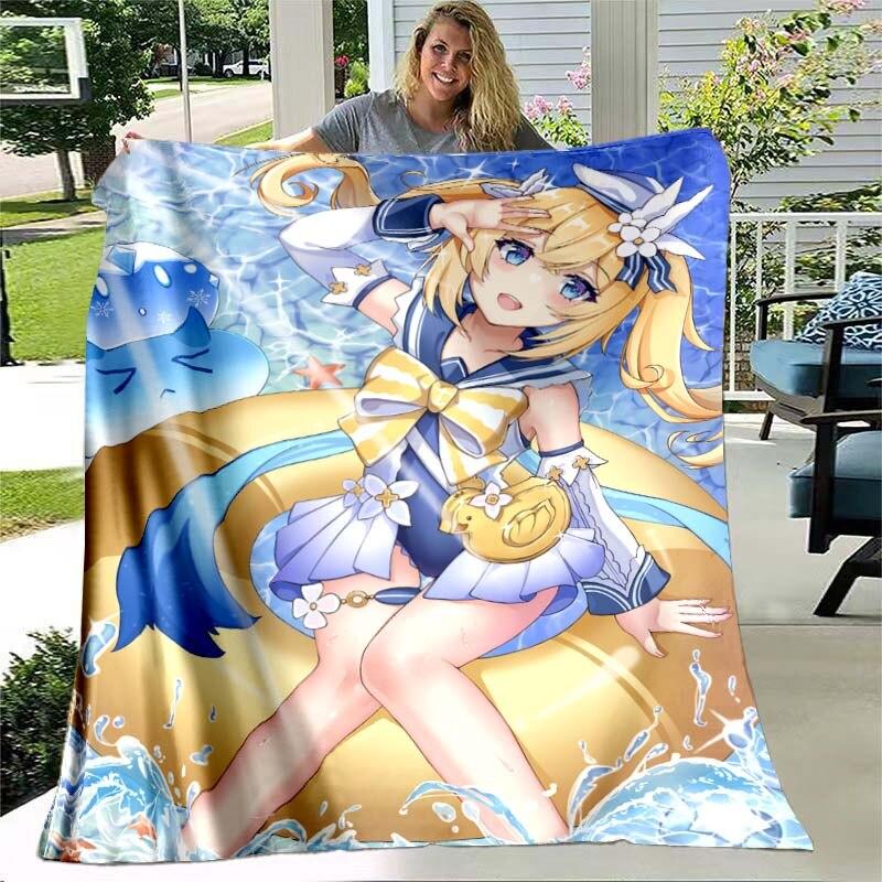 Game Genshin Impact Flannel Throw Blanket Gamer Cartoon Bedspread Smooth Soft Warm Gamer Gift Bed Sofa Home Bedroom Office Decor
