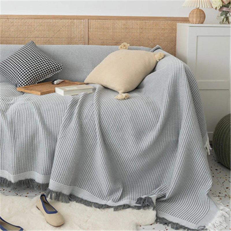 Double Sided Usable Sofa Cover High Quality Cotton Yarn Tassel Edge Anti Slip Cover Seasonal Universal Dust Slipcover Blankets