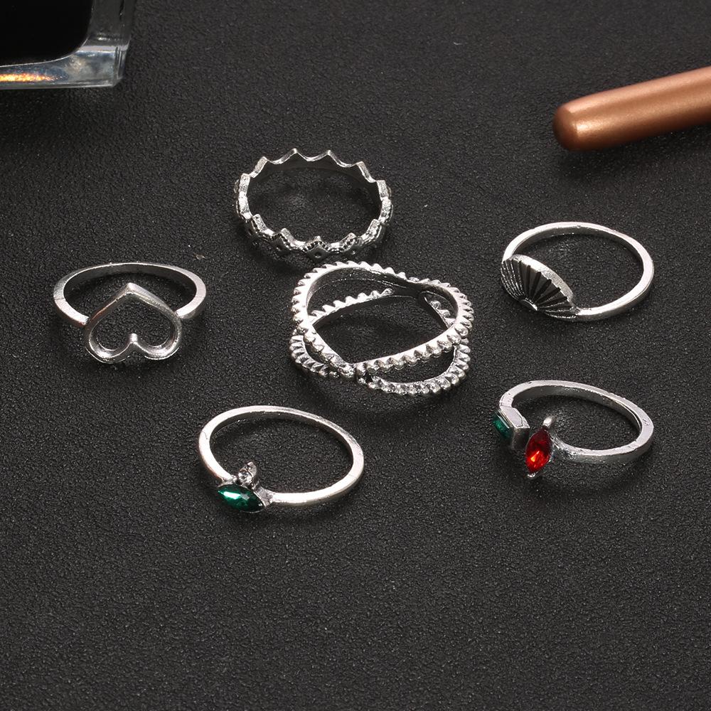 New Love Scallop Cross Openable Diamond Set Ring 6-Piece Combination Joint Ring