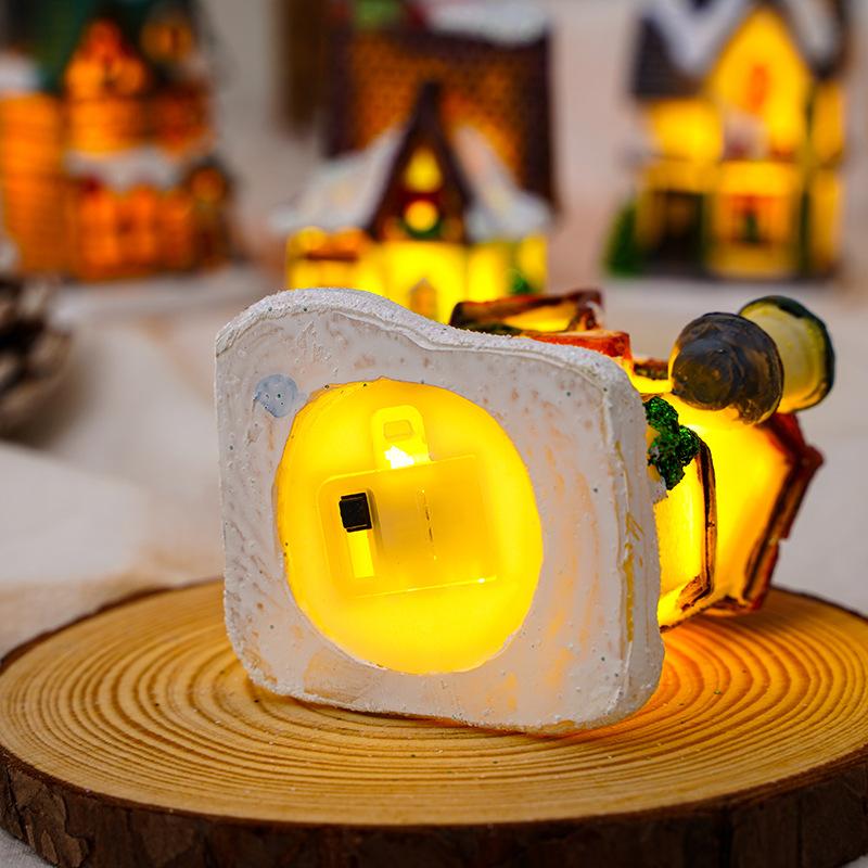Christmas Ornament Mini Small House Luminous Used For Holiday Home Decor Christmas Tree Party Acesssories Desktop Ornament Gift