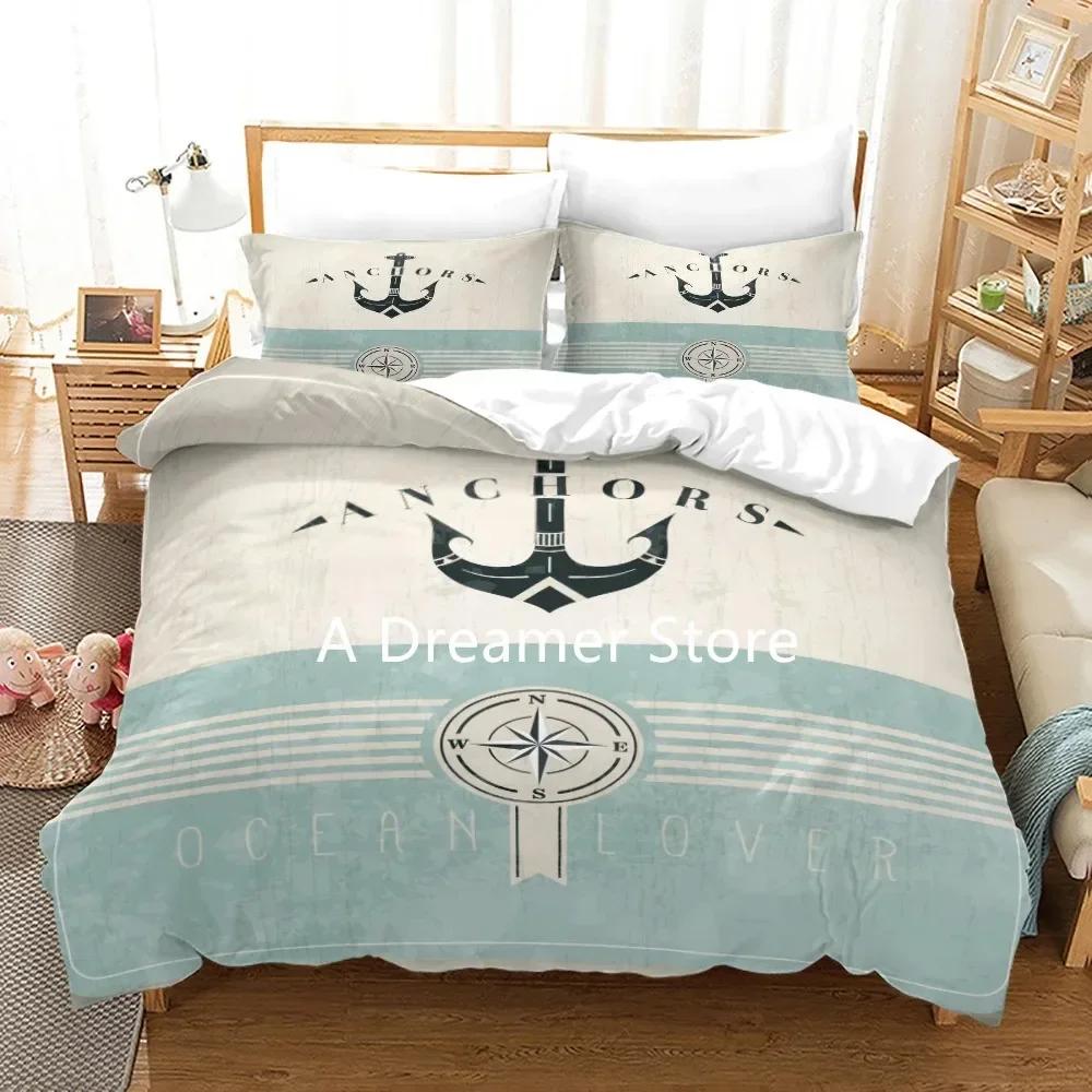 Blue Anchor Quilt Cover Anchor Comfortable Duvet Quilt Cover Pillowcase Bedding Set Children Bedroom Decoration Home Textile