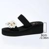 Fashion Sweet Flower Decor High Heel Slippers Women Summer Arch Support Open Toe Sandal Ladies Fashion New Flock Wedge Flat Slides Mujer