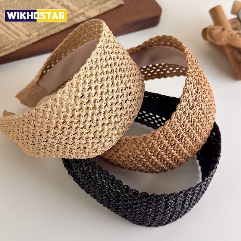 Straw Hair Hoop Hollow-out Rattan Weaving Hairbands Trendy Raffia Woven Widened Headband Wide Edge Hairband Hair Accessories