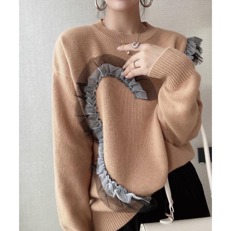 

Осень и зима новый нежный повседневный стиль модный вязаный свитер нишевый дизайн темпераментный пуловер свитер женский One Size хаки