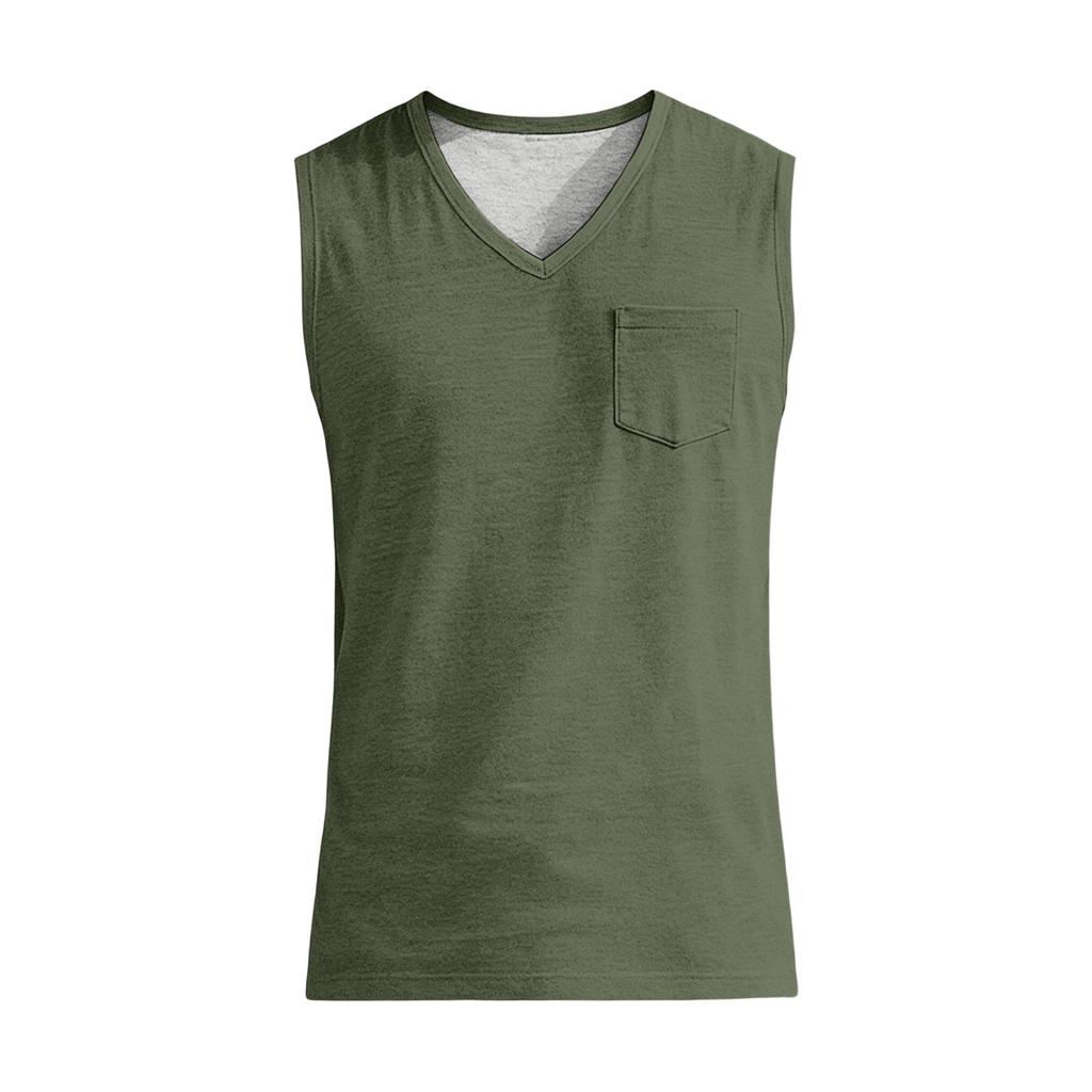 Men's Athletic Casual Sleeveless Tank Top with Wide Shoulder Straps and Chest Pocket Lightweight Summer Shirt for Outdoor Activities