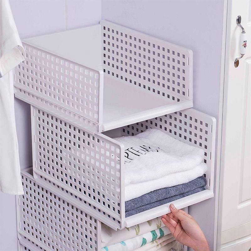 Plastic Wardrobe Organizer Drawer Storage Box Closet Shelf Divider for Clothes Dormitory