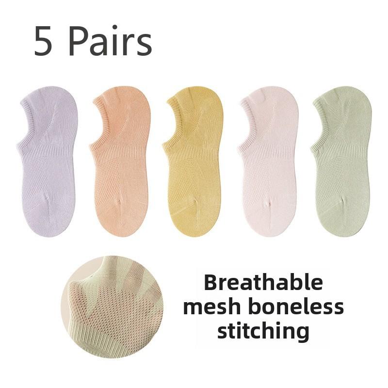 

5 пар женских летних носков-лодочек из чистого хлопка с дезодорирующим эффектом, сетчатых, тонких, дышащих, без косточек 5 Pairs