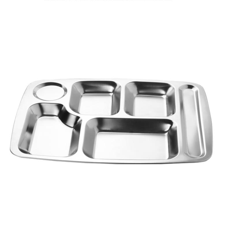 Adult 201 Stainless Steel 6-Compartment Meal Tray (5-Pack)
