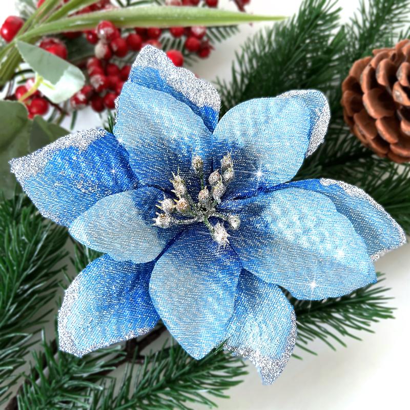 5/10Pcs 13cm Glitter Artificial Christmas Flowers Christmas Tree Decorations for Home Xmas Ornaments New Year Decor Fake Flowers