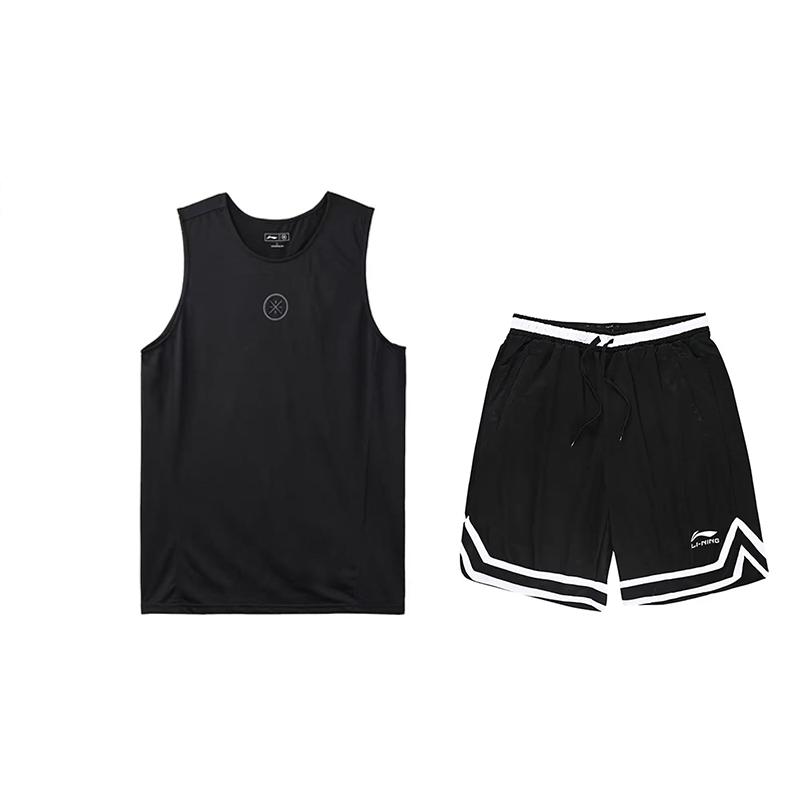 

Li-Ning Comfortable Breathable Quick-Dry Vest And Striped Mid-Waist Shorts Casual Sports Set Unisex Sports Set Black YVSV031-1+YAPV001-1 S