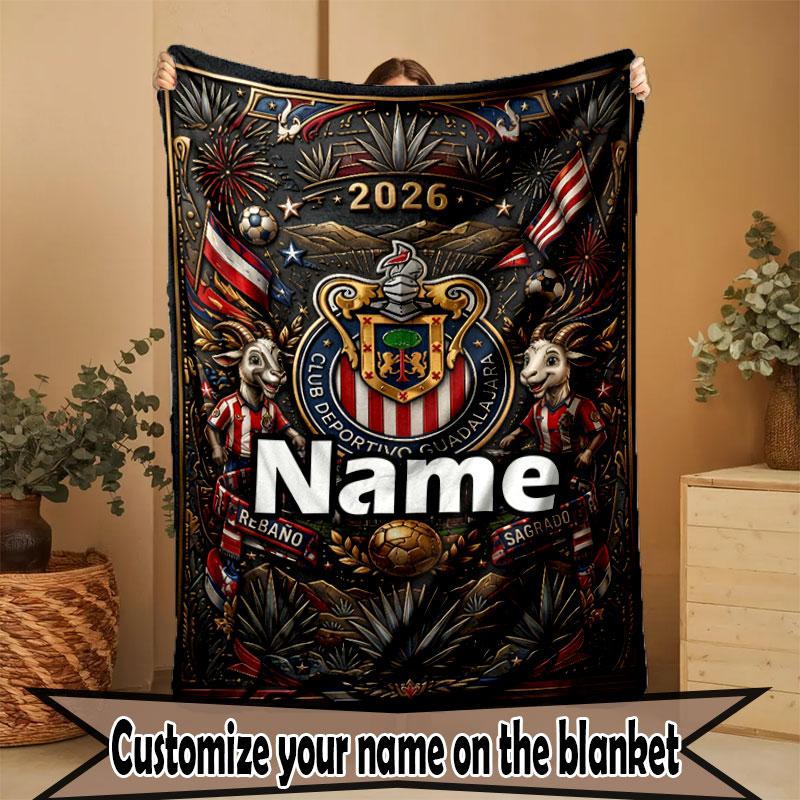 Custom Name Personalized Club Deportivo Guadalajara Print Blanket, Home Decor, Bedroom, Sofa, Camping, Couch, Gifts for Birthday Christmas