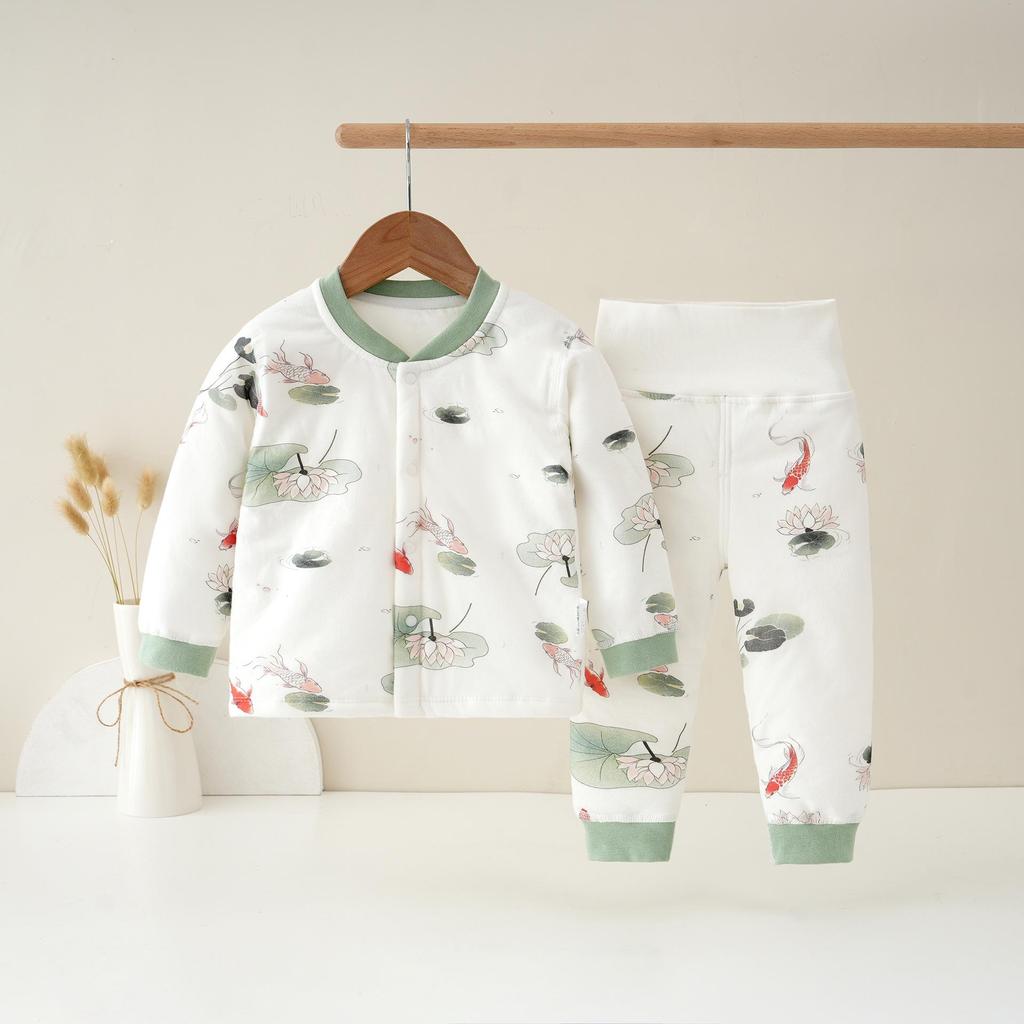 Baby Quilted Warm Set: High-Waist Belly Protection Cotton Pajamas for Autumn/Winter