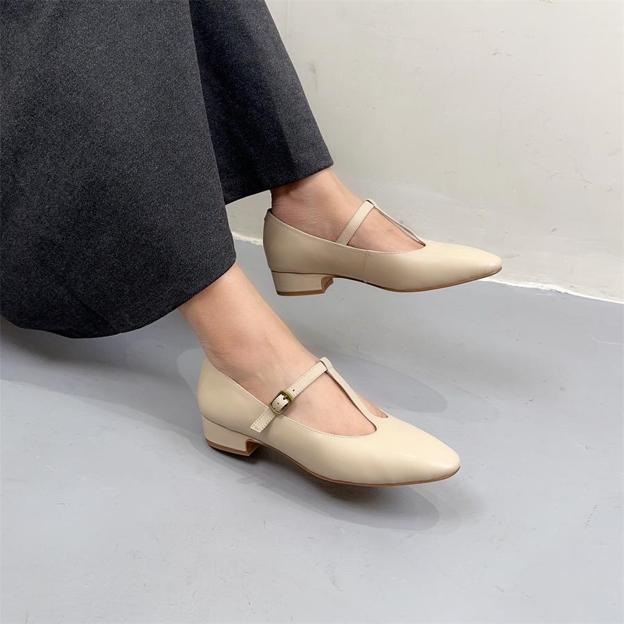 

Туфли-лодочки Johnature из натуральной кожи Туфли Мэри Джейн для отдыха Универсальные женские туфли из коровьей кожи на низком каблуке 38 бежевый