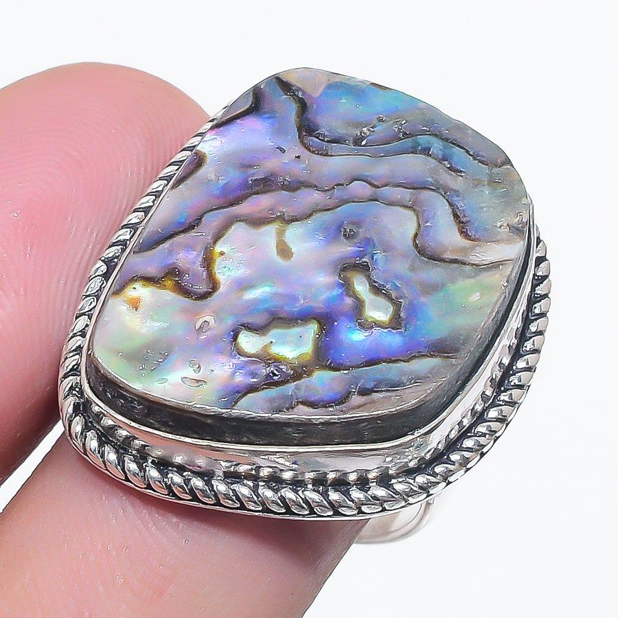 

Кольцо из драгоценного камня в виде ракушки абалон, стерлинговое серебро 925 пробы, размер 8,5