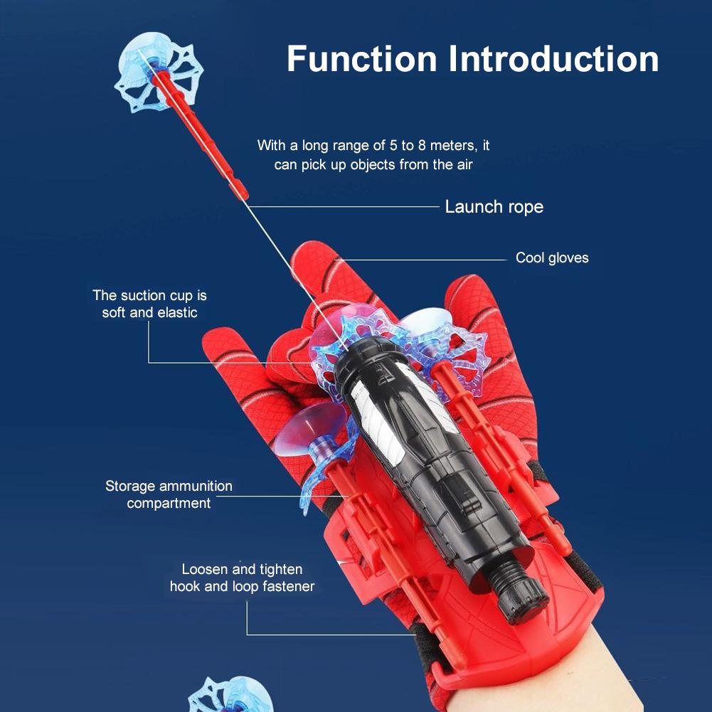 Superheros Launcher with Silk Glove Spiders Web Wrist Set Spider Silk Shooter Toy Anime Figures Cosplay Props Kids Birthday Gift