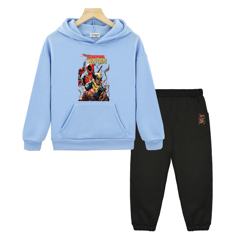 Herbst Winter Junge Mädchen Kapuzen-Sets Jacke 2 Teile Pullover+Hose Deadpool-Print Anime-Hoodie Fleece-Sweatshirt Kinder Boutique Kleidung