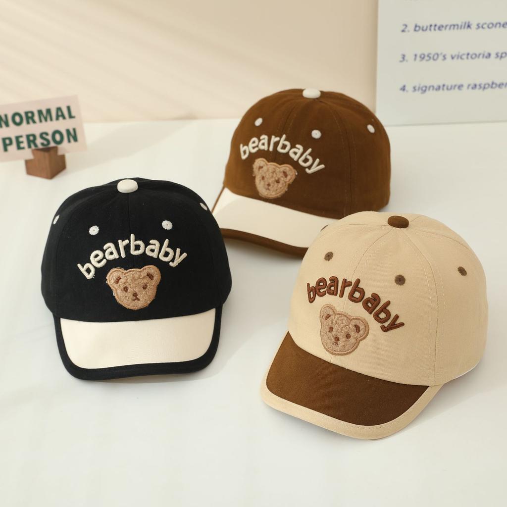 Kids Corduroy Baseball Cap Cute Bear Embroidery Short Brim Hat for Boys Girls Spring Autumn Outdoor Travel Sun Protection